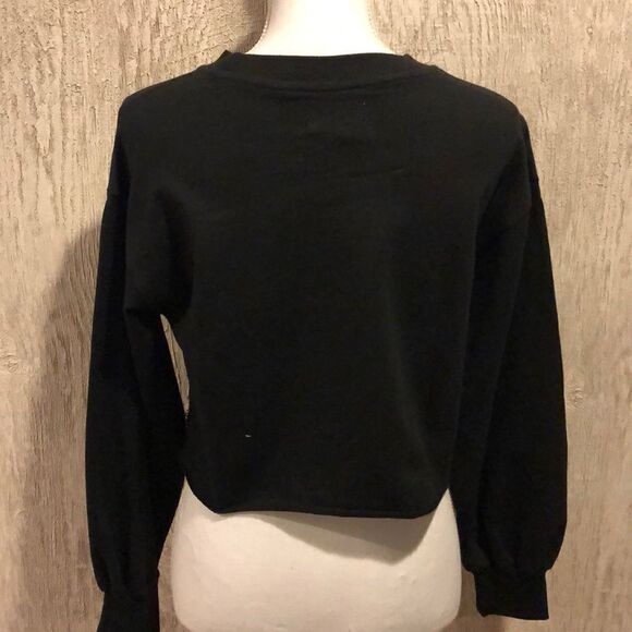 Beach Riot Black Cropped Sweatshirt with Red Glitter Hearts, Size Large - Picture 6 of 8